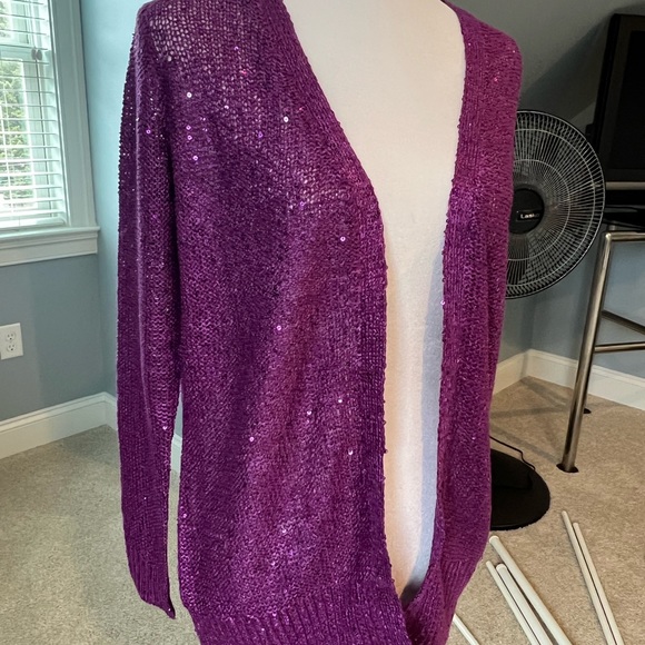 NWT Sparkly Sequined Purple Metaphor Open Front Sweater Size Small - Picture 5 of 8